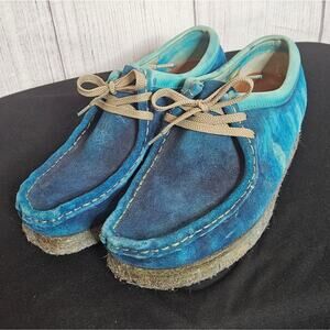 Men's Blue & Green Wallabee Clarks 36405 Low Top Suede Shoes, sz 8M
